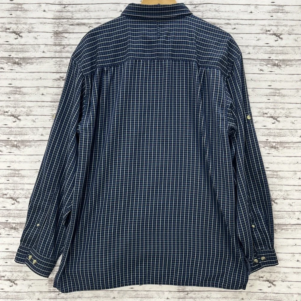 The North Face Long Sleeve Plaid Flannel Shirt Blue Men's L Pocket Outdoors